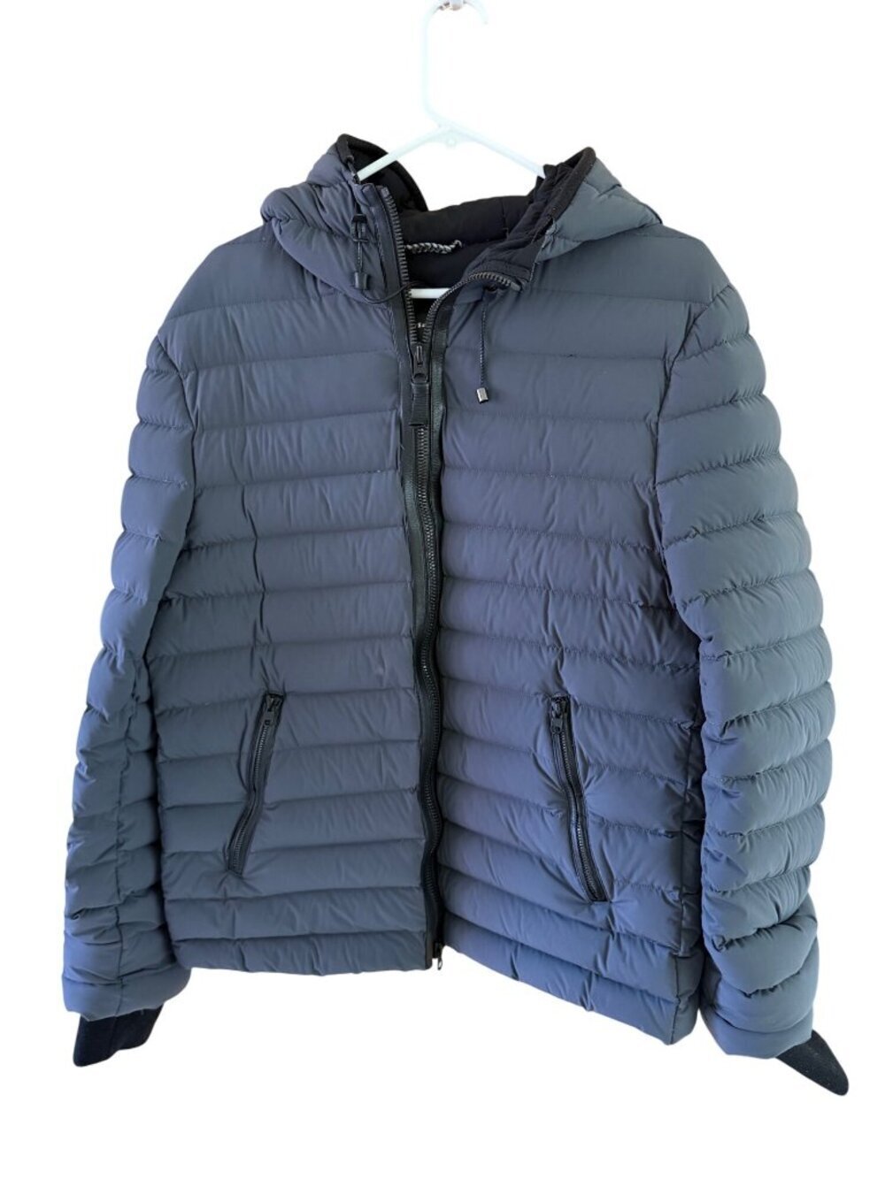 Mackage Mens Ozzy Down Jacket Coat Full Zip Leather Trim Hooded US Medium Gray